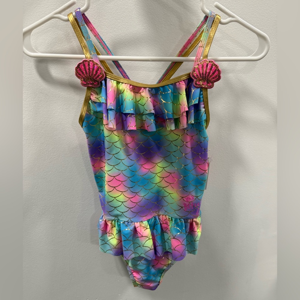 Betsey Johnson Pink and Blue Ruffled One Piece Swimsuit